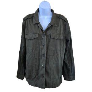 Womens Olive Green Embroidered Button-Up Jacket "We Run The World" boho